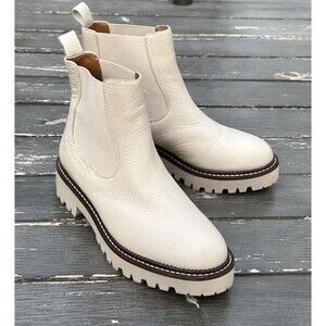 Caslon Leather Pull On Ankle Chelsea Boots Cream Water Resistant Womens 6